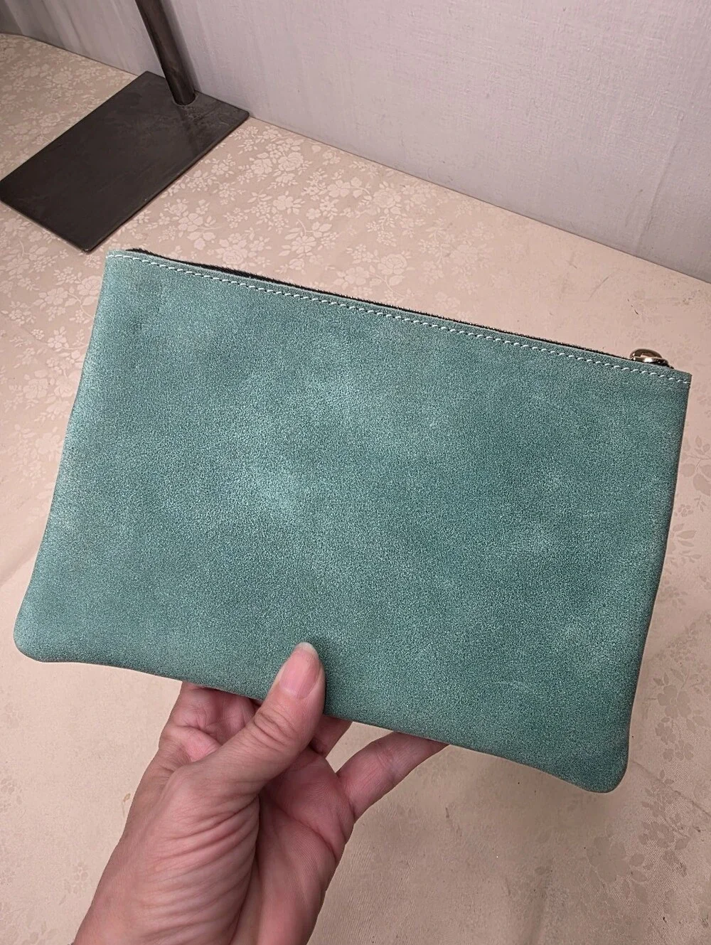 Planner Perfect Teal Turquoise Leather Zippered Pouch Clutch Makeup Bag